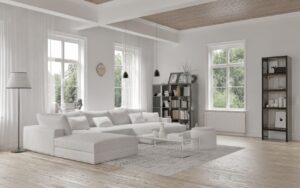 salon loft moderne avec radiateur design qui s'intègre parfaitement à la décoration intérieur